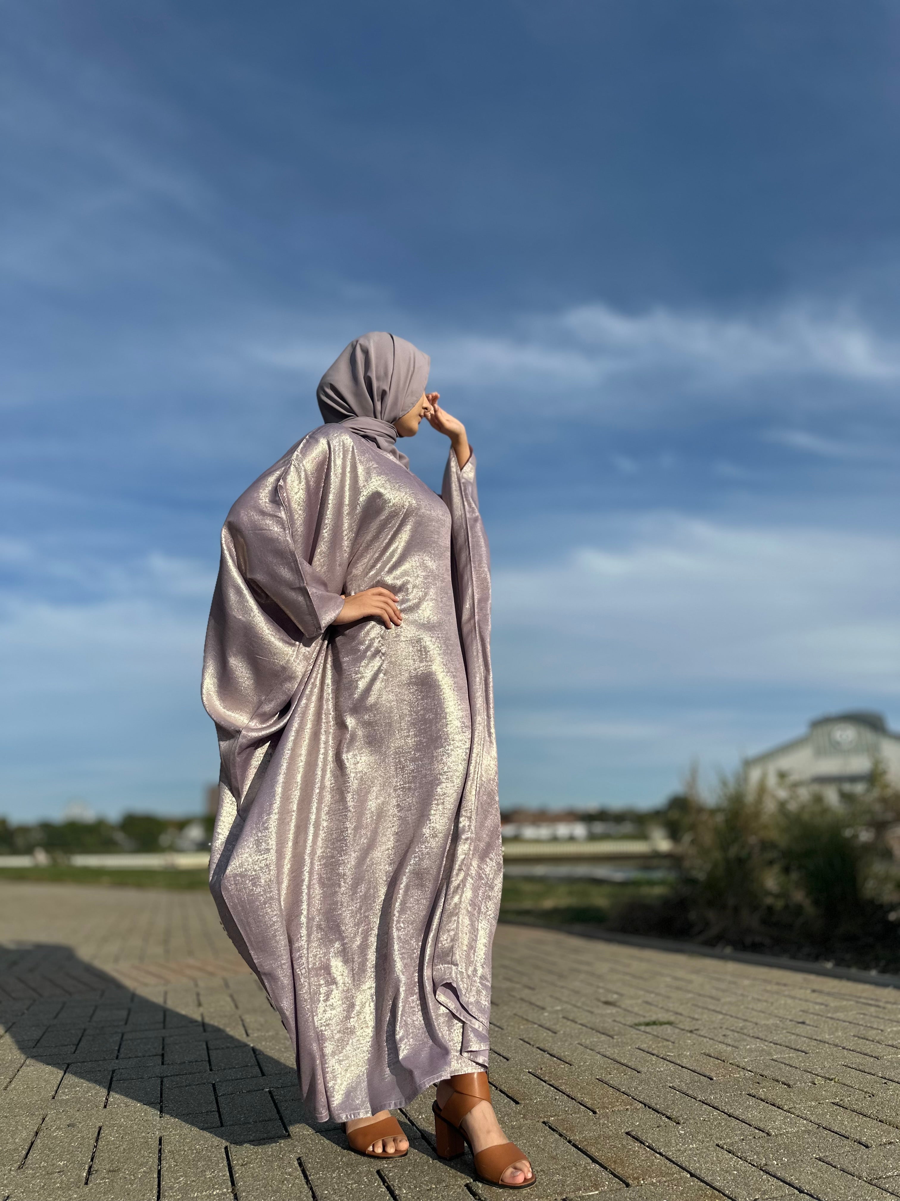 Luxury Butterfly Abaya and Hijab set with adjustable inner Belt- Lilac