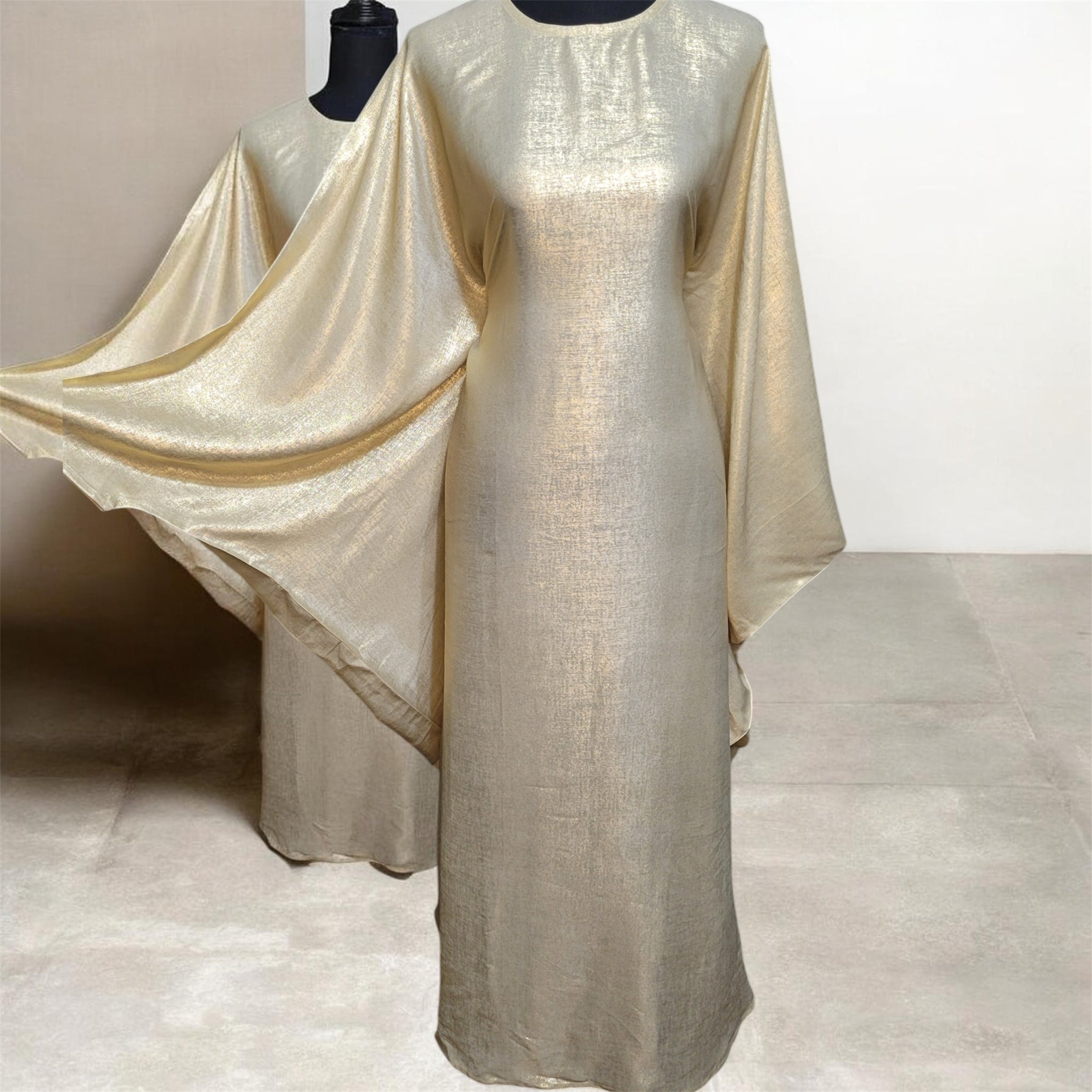 Luxury Butterfly Abaya and Hijab set with adjustable inner Belt- Gold