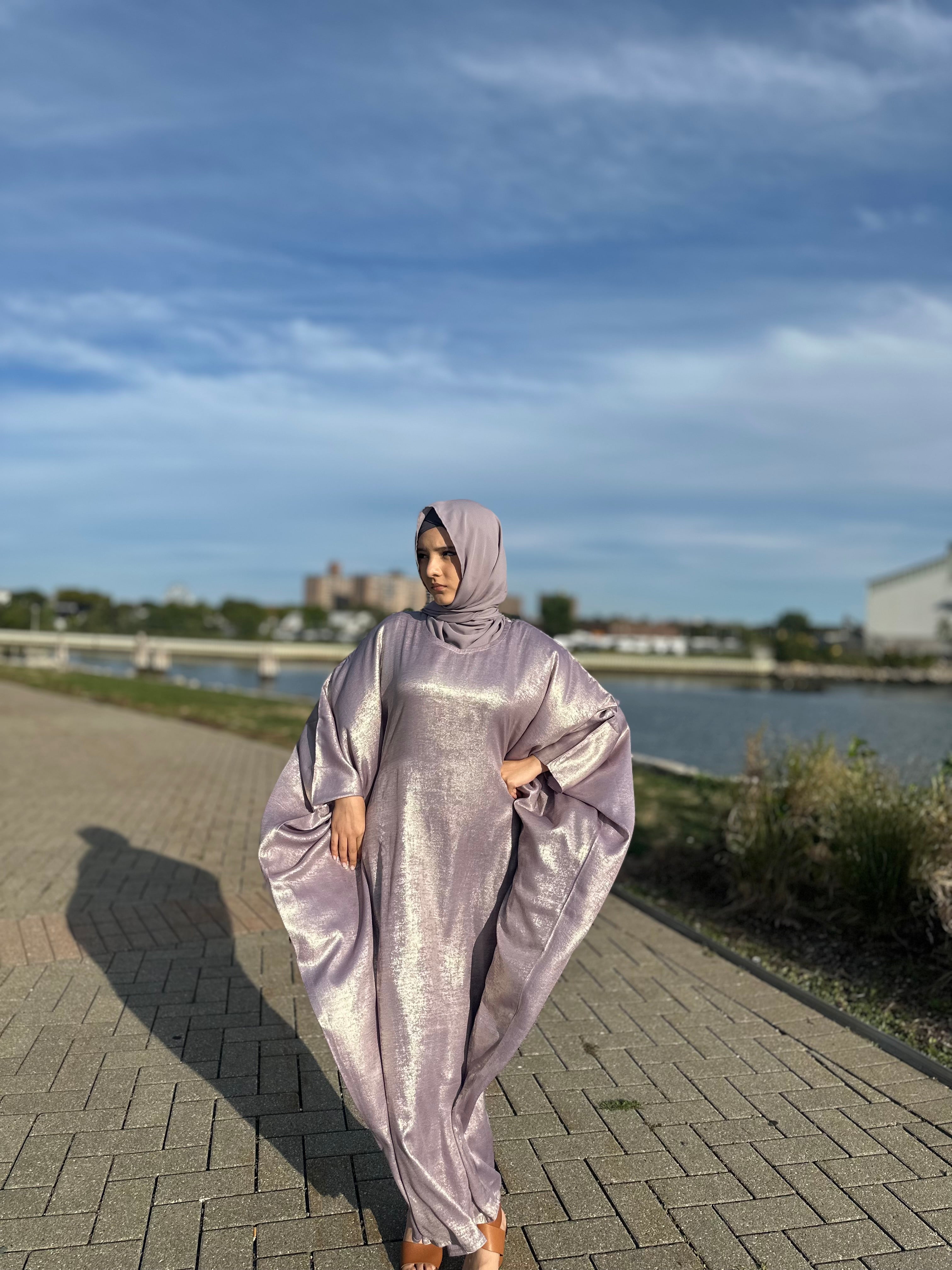 Luxury Butterfly Abaya and Hijab set with adjustable inner Belt- Lilac