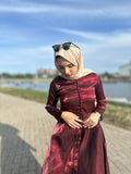 Metallic Burgundy A-line Maxi