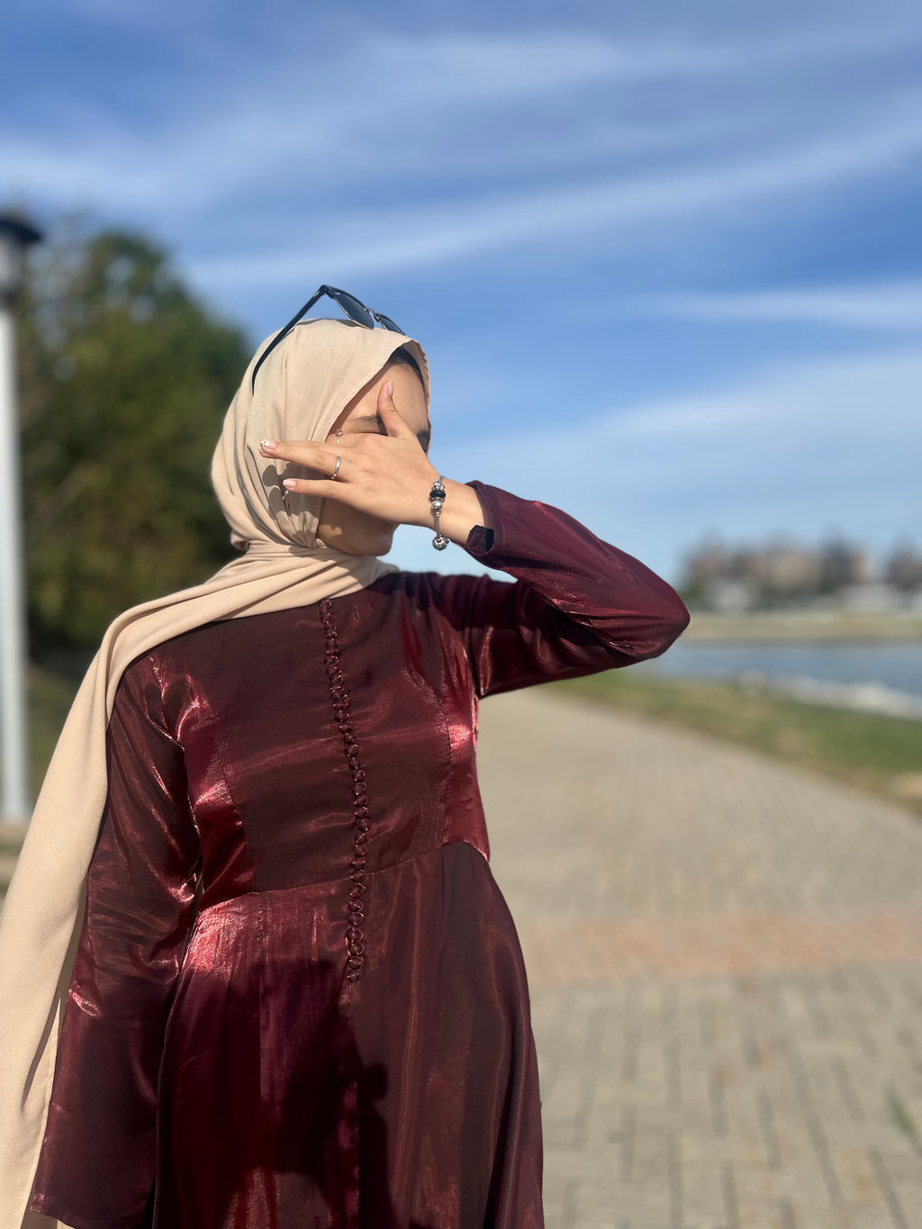 Metallic Burgundy A-line Maxi