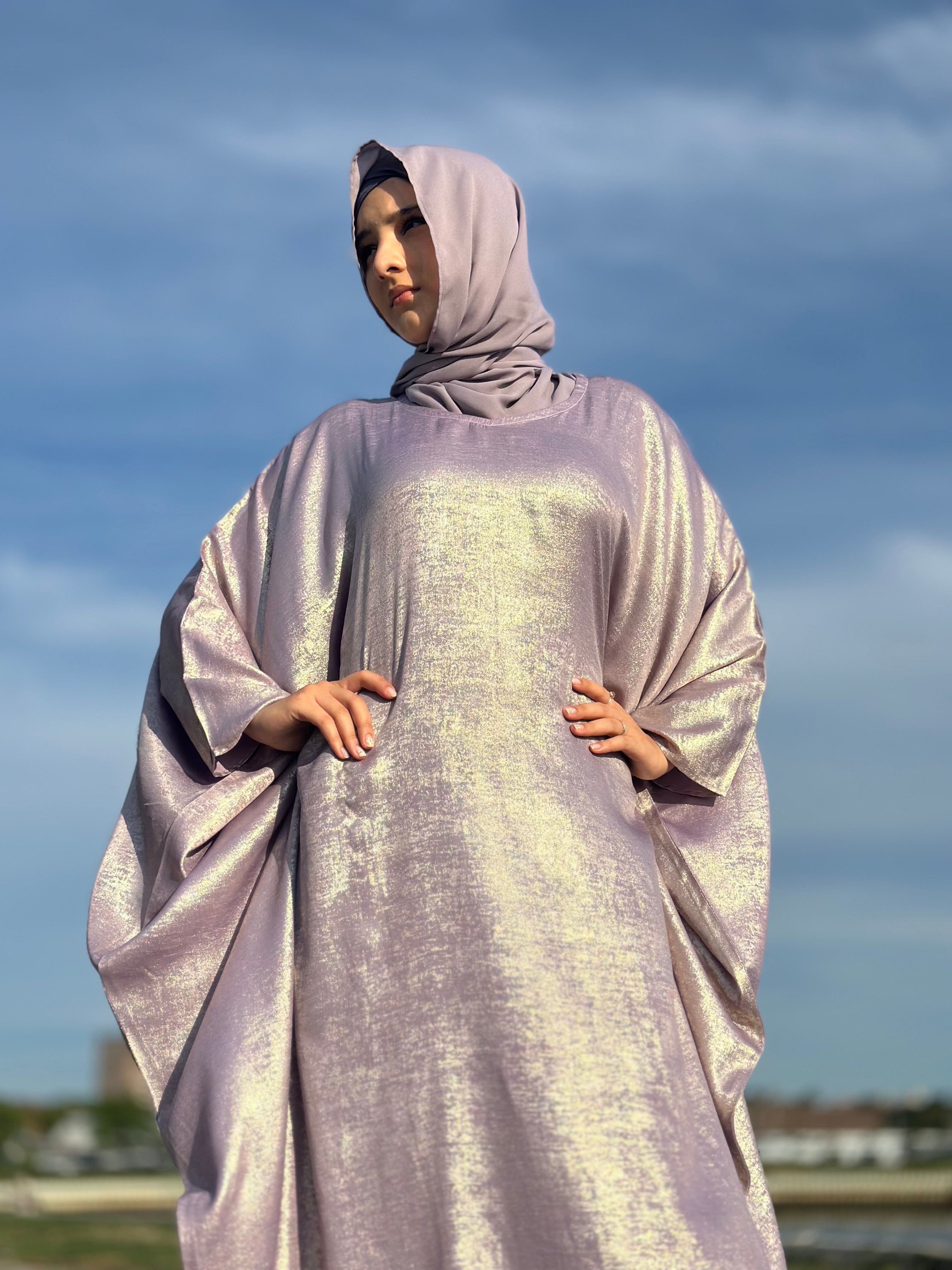 Luxury Butterfly Abaya and Hijab set with adjustable inner Belt- Lilac