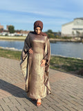Luxury Butterfly Abaya and Hijab set with adjustable inner Belt- Brown/Gold