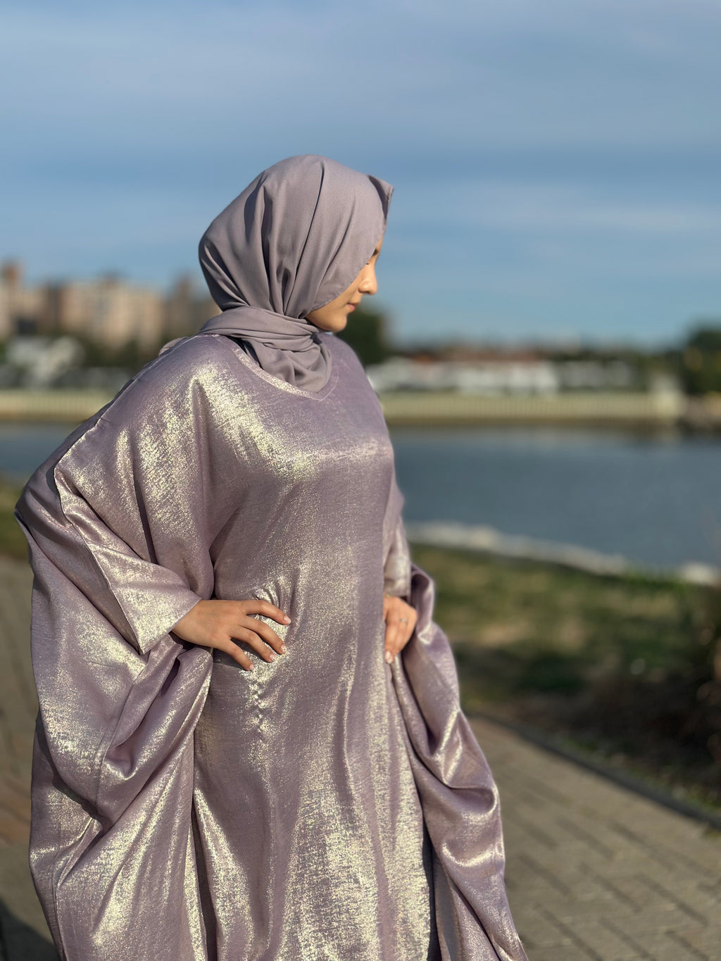 Luxury Butterfly Abaya and Hijab set with adjustable inner Belt- Lilac