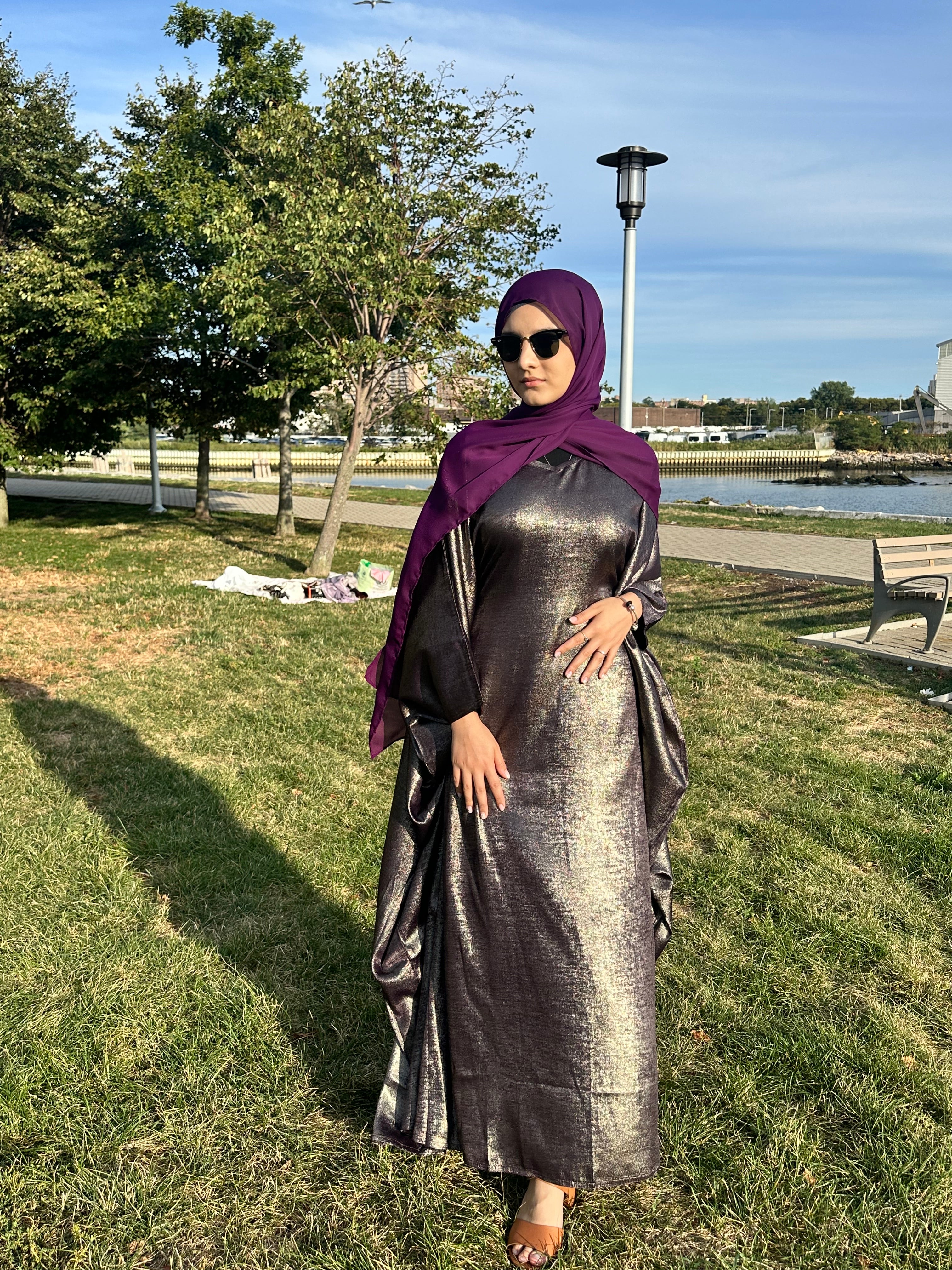 Luxury Butterfly Abaya and Hijab set with adjustable inner Belt- Plum