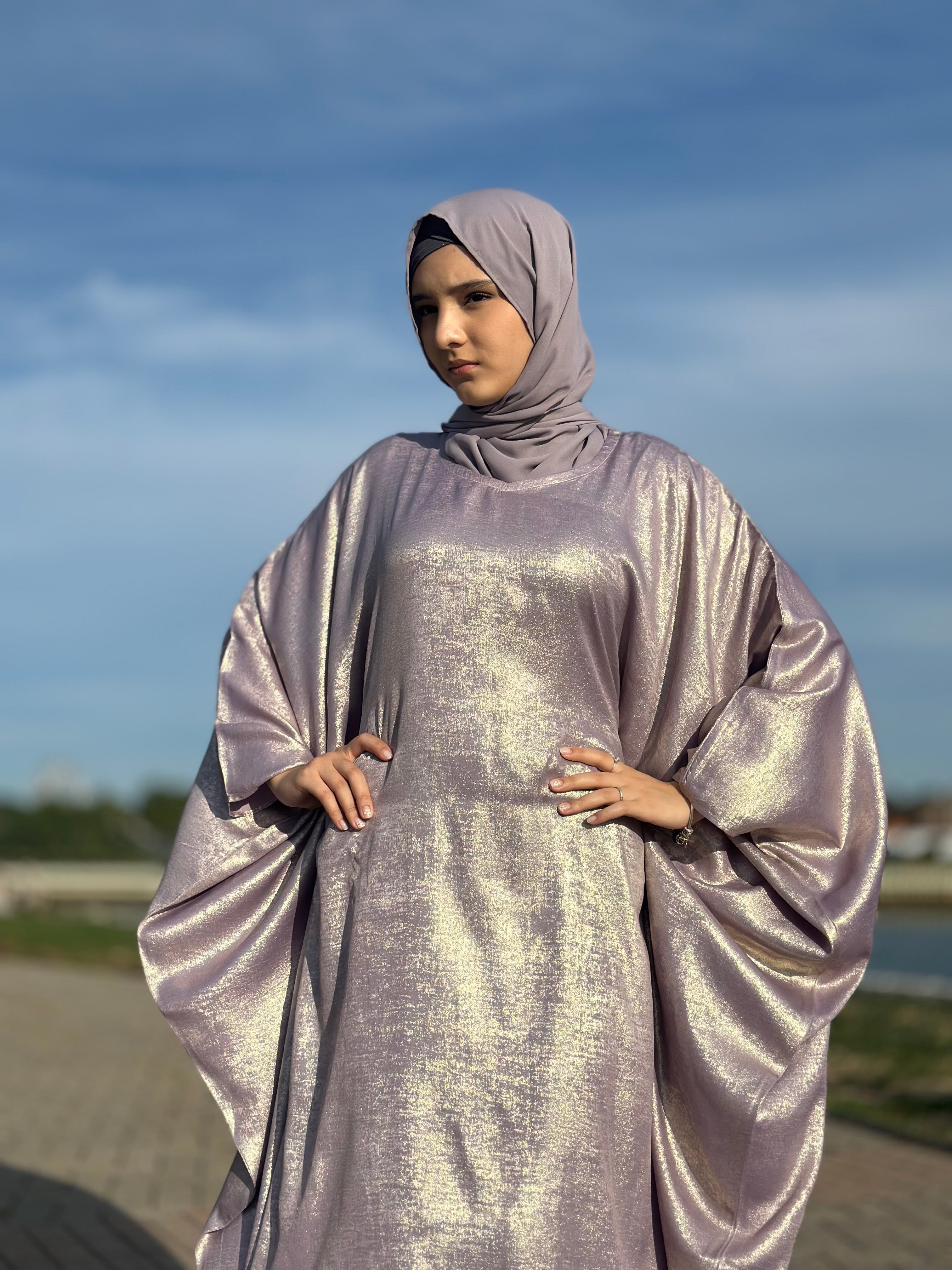 Luxury Butterfly Abaya and Hijab set with adjustable inner Belt- Lilac