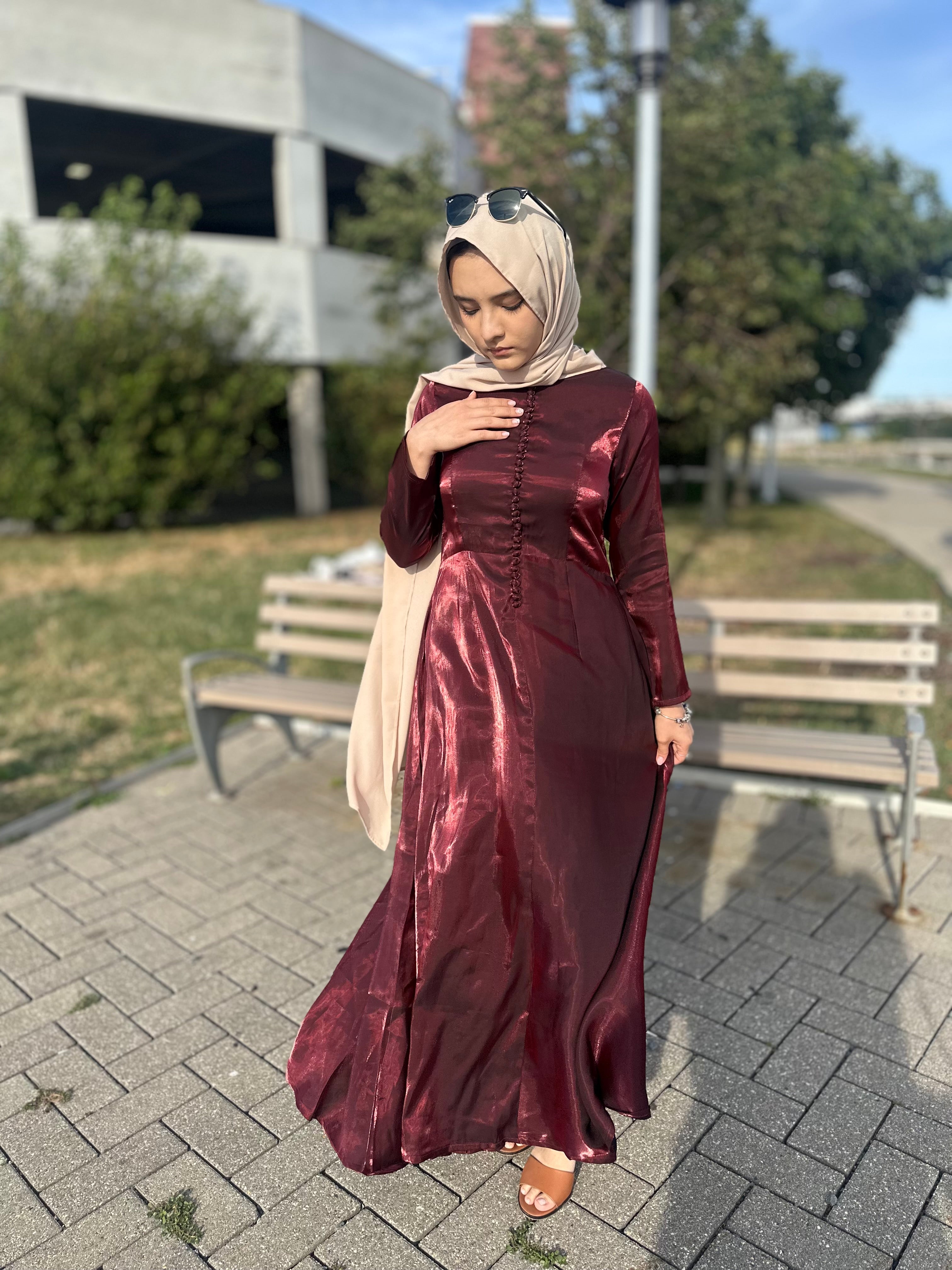 Metallic Burgundy A-line Maxi