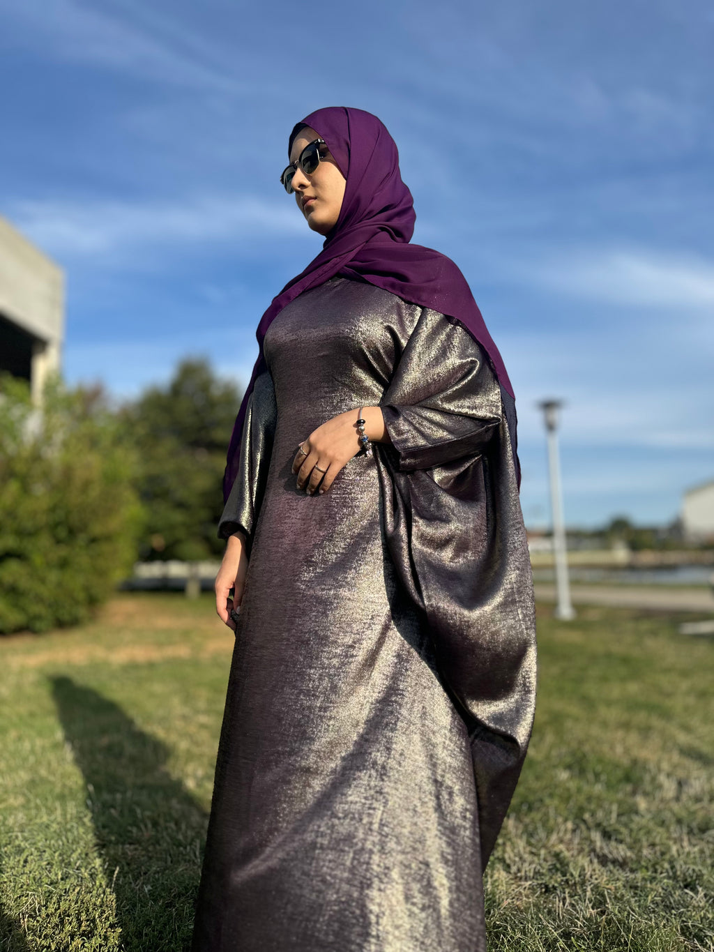 Luxury Butterfly Abaya and Hijab set with adjustable inner Belt- Plum
