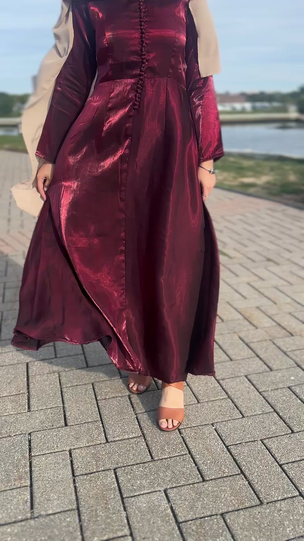 Metallic Burgundy A-line Maxi
