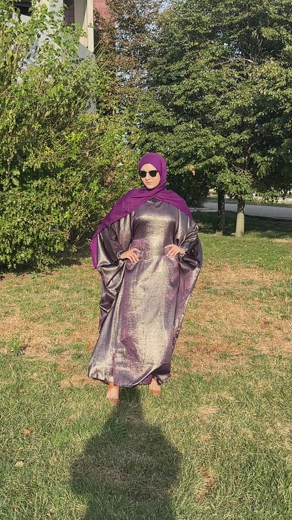 Luxury Butterfly Abaya and Hijab set with adjustable inner Belt- Plum