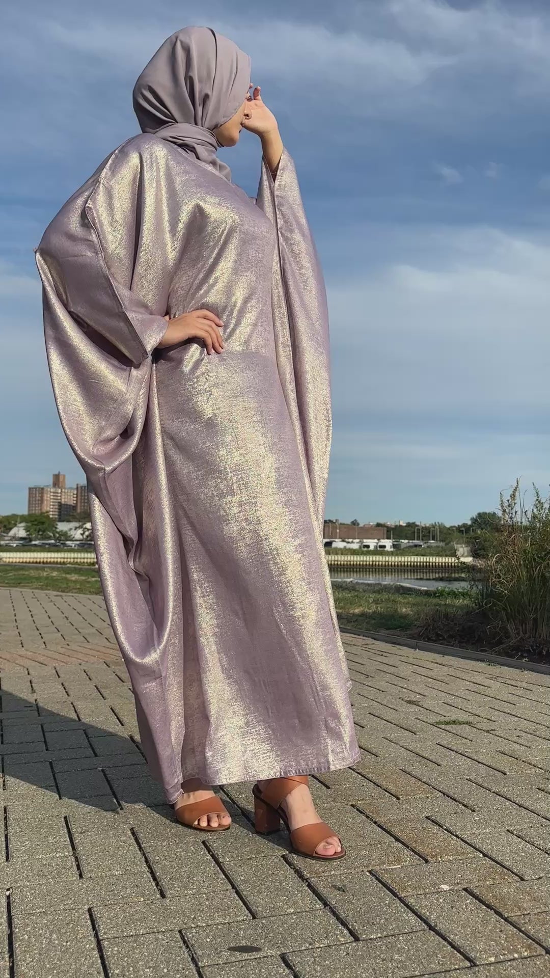Luxury Butterfly Abaya and Hijab set with adjustable inner Belt- Lilac