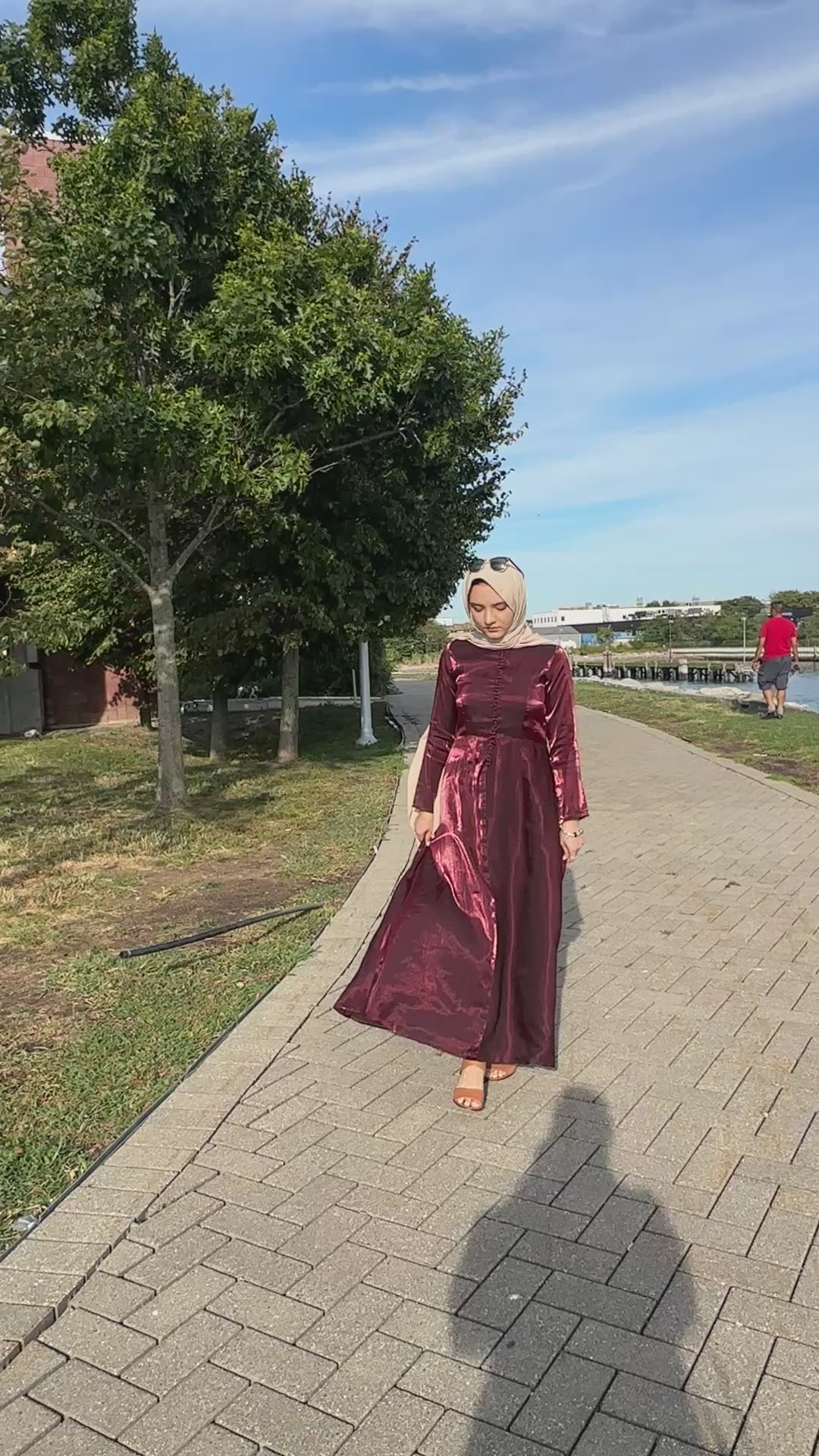 Metallic Burgundy A-line Maxi