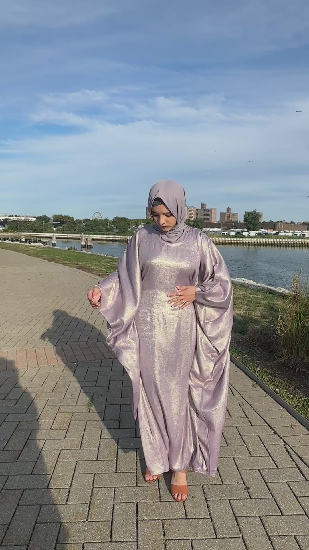 Luxury Butterfly Abaya and Hijab set with adjustable inner Belt- Lilac
